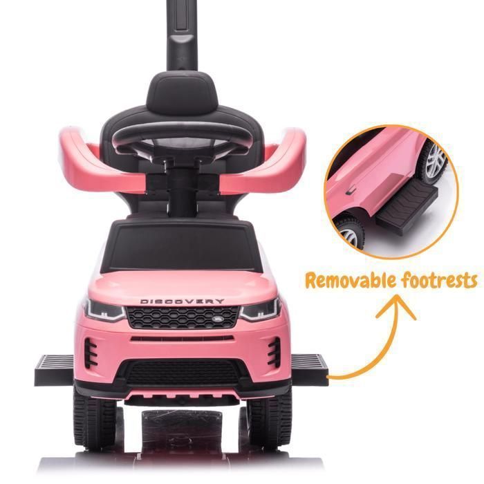 Coche eléctrico infantil Land Rover Discovery 2 en 1 - Rosa, manillar extraíble para padres, de 12 a 36 meses