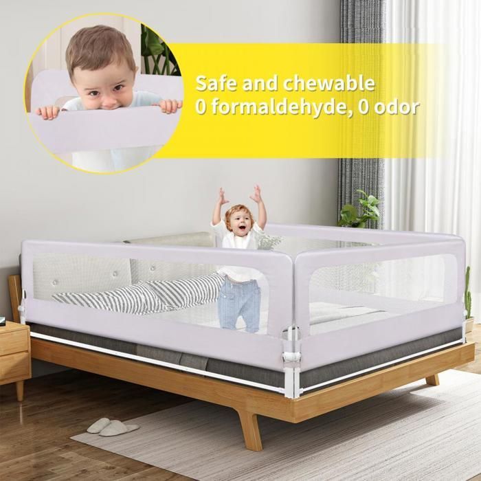 MIPAN. Sponda per lettino da 145 cm - Sponda per lettino per bambini - Sponda portatile per lettino - Regolabile - Grigio