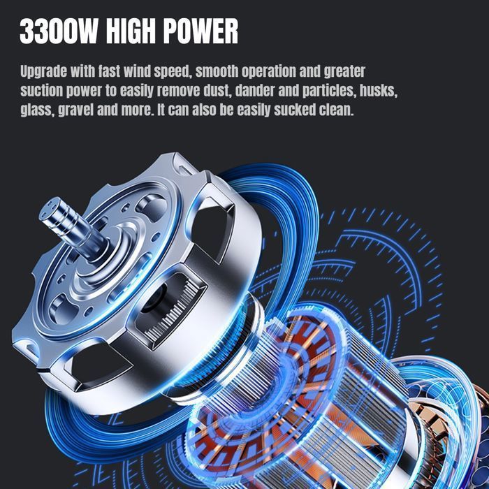 Aspirateur sans sac, aspiration 19 000 Pa, silencieux, 3 300 W, 3L, haute performance de filtration, Longueur de câble de 5 m