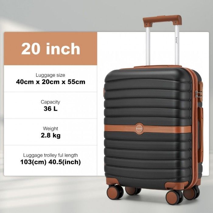 Juego de 3 maletas de viaje Kono, maleta de 55 cm con 4 ruedas y cerradura + neceser plegable con estuche de maquillaje, color gris.
