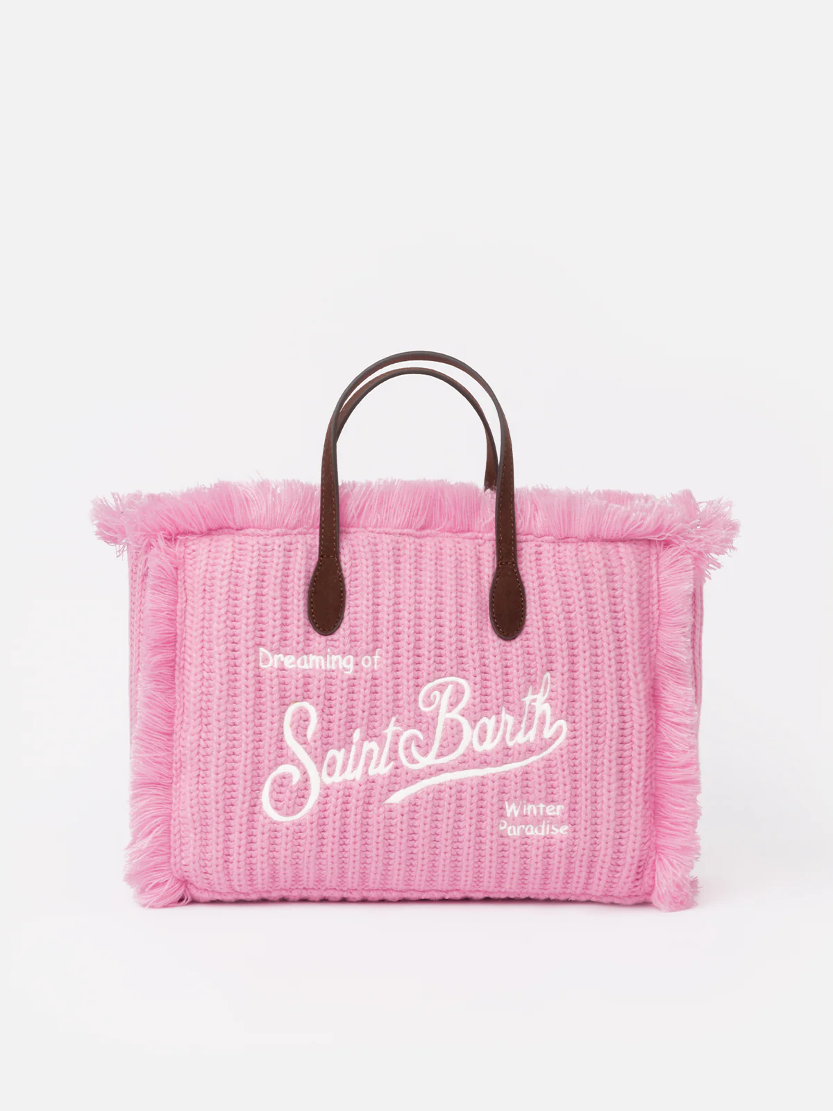 Colette fluwelen winterhandtas | Roze ribgebreid | Geborduurd logo | Binnenklep, rits en binnenvak | Afneembare schouderband | MC2 Saint Barth