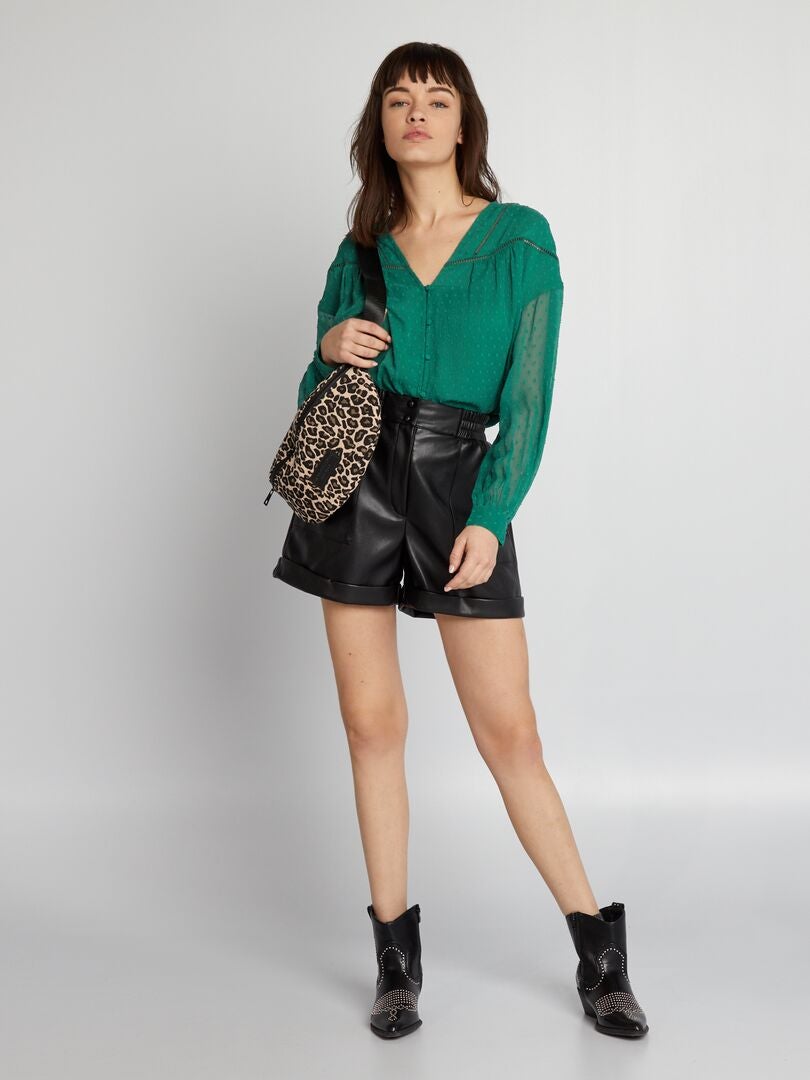 Blusa de voile com plumetis - VERDE