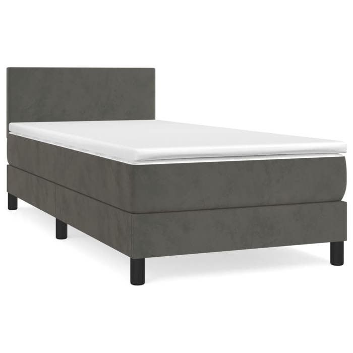 Struttura letto con materasso - Maison Exclusive - Velluto grigio scuro - 80x200 cm - Massimo relax