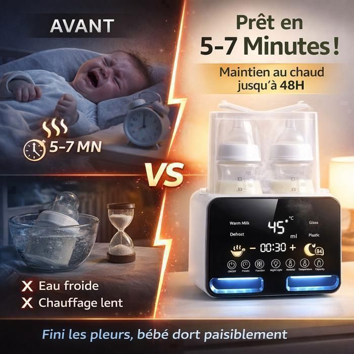 Scaldabiberon doppio 10 in 1, sterilizzatore e scaldalatte, temperatura costante per 48 ore, display a LED, spegnimento automatico.