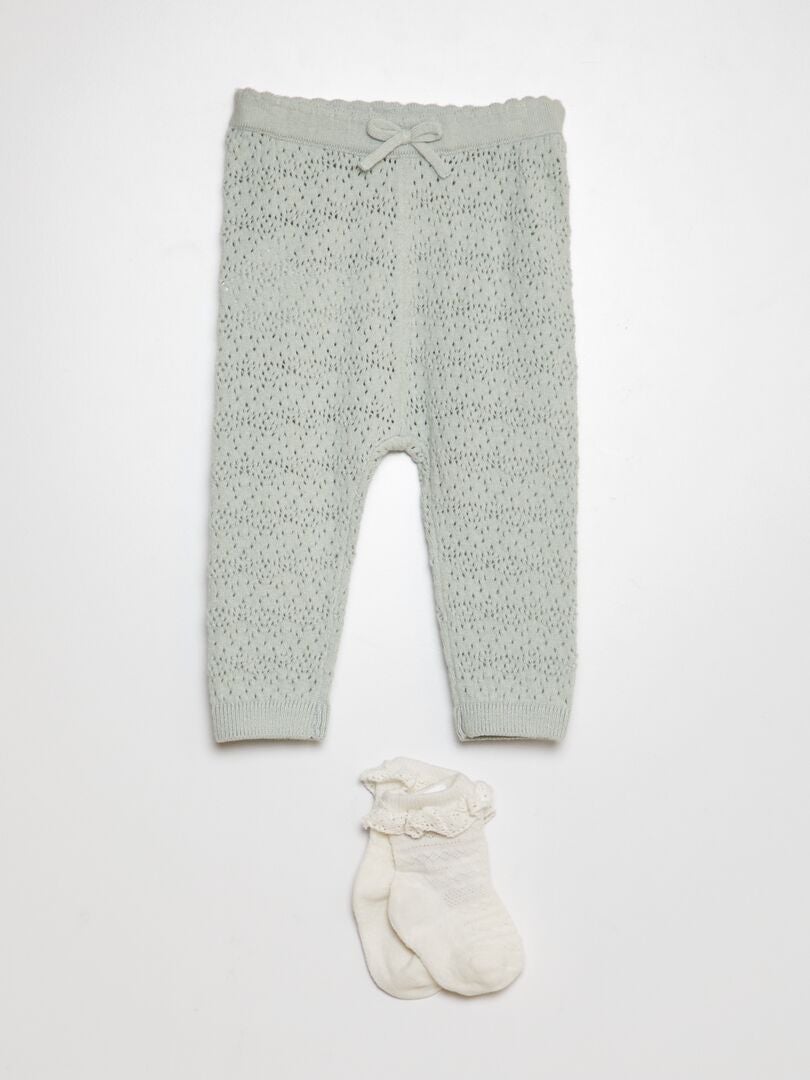 Gebreide legging + geborduurde sokken - blauw