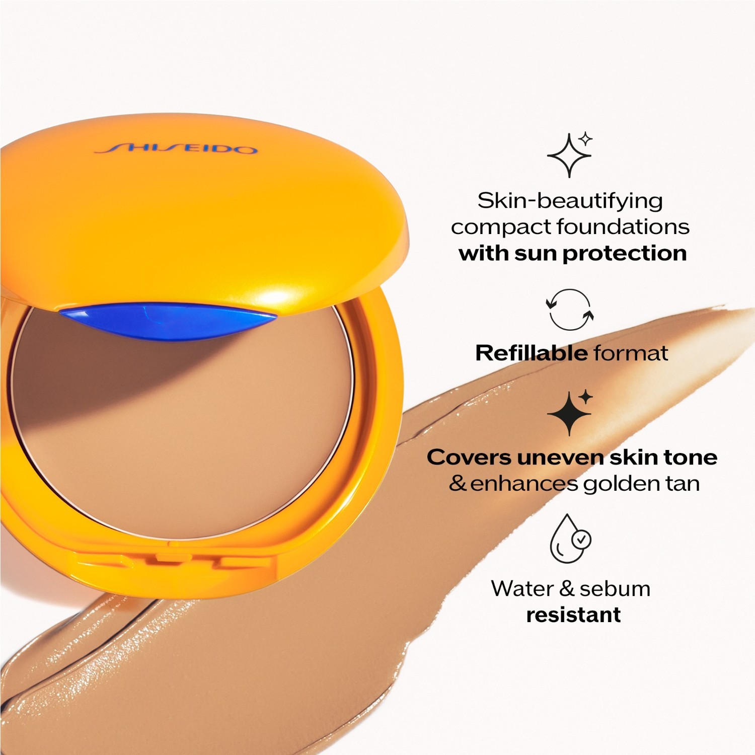 „Shiseido Foundation Sun Care“ įdegio kompaktiškas makiažo pagrindas SPF 10 – 12 g