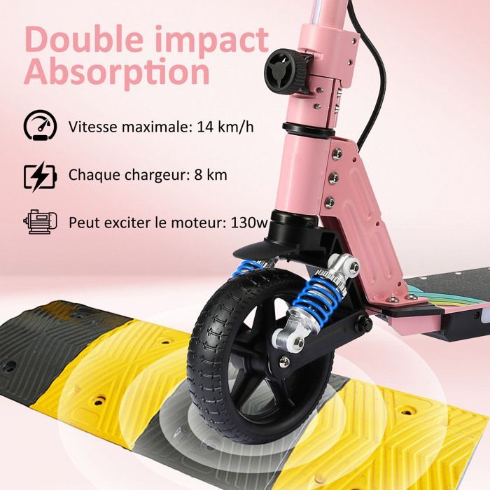 Trottinette électrique Enfants Avec Amortisseurs- Néons colorés  - 130W - Pliable Scooter - écran LCD - aux 6-12 ans - Rose