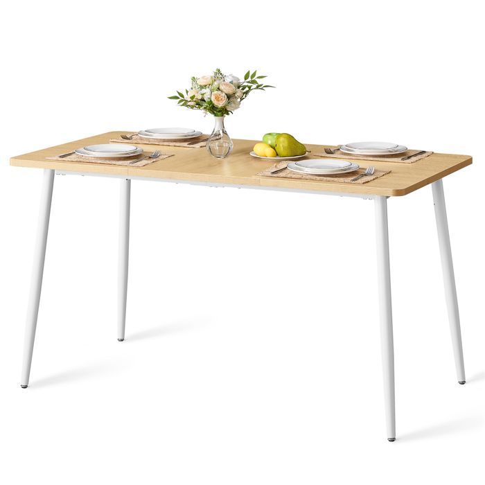 Table à Manger, pour 4-6 Personnes, Style Ferme, Surface Résistante à la Chaleur, 75 x 140 x 75 cm, Doré Chêne et Blanc Nuage