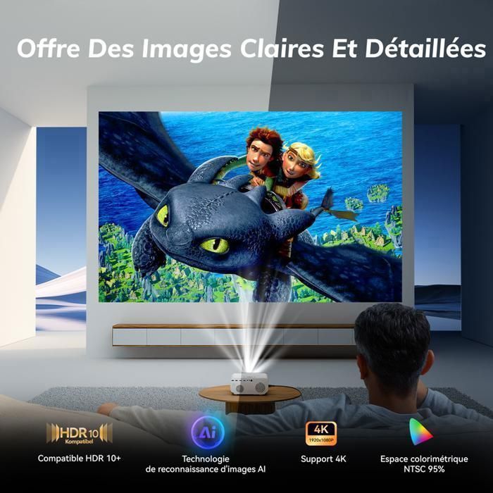 Vidéoprojecteur 4K Supporté【Netflix Certifié】, Smart Projecteur WiFi Bluetooth5.2, 26000 Lumen 1080P Projecteur Vidéo