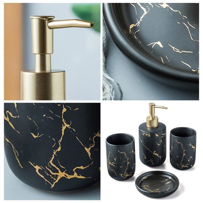 Juego de accesorios de baño - RNCYN - 4 piezas - Cerámica - Diseño mármol - 300 ml