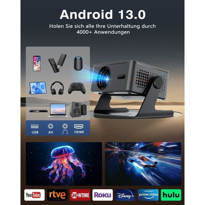 Proyector de vídeo - CACTOSE - FHD 1080P - Wifi 6 - Bluetooth 5.0 - Cine en casa 4K