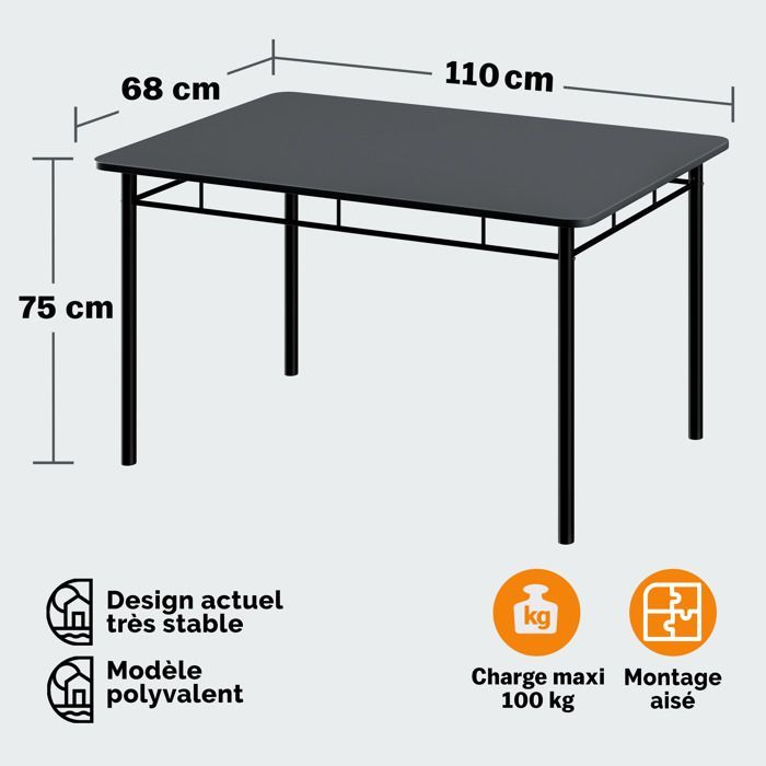Conjunto CASARIA® LEO: Mesa com 4 cadeiras, MDF antracite e metal laqueado, conjunto de 5 peças para sala de jantar e cozinha.