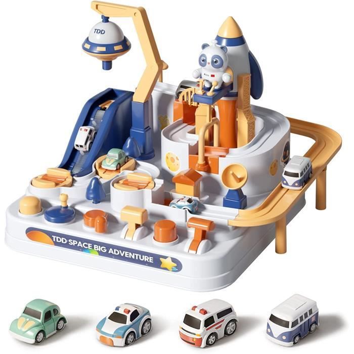 Jouets de Circuits de Voiture - AMOUNE - Aventure Automobile - 4 Véhicules - 6 Boutons - Mixte