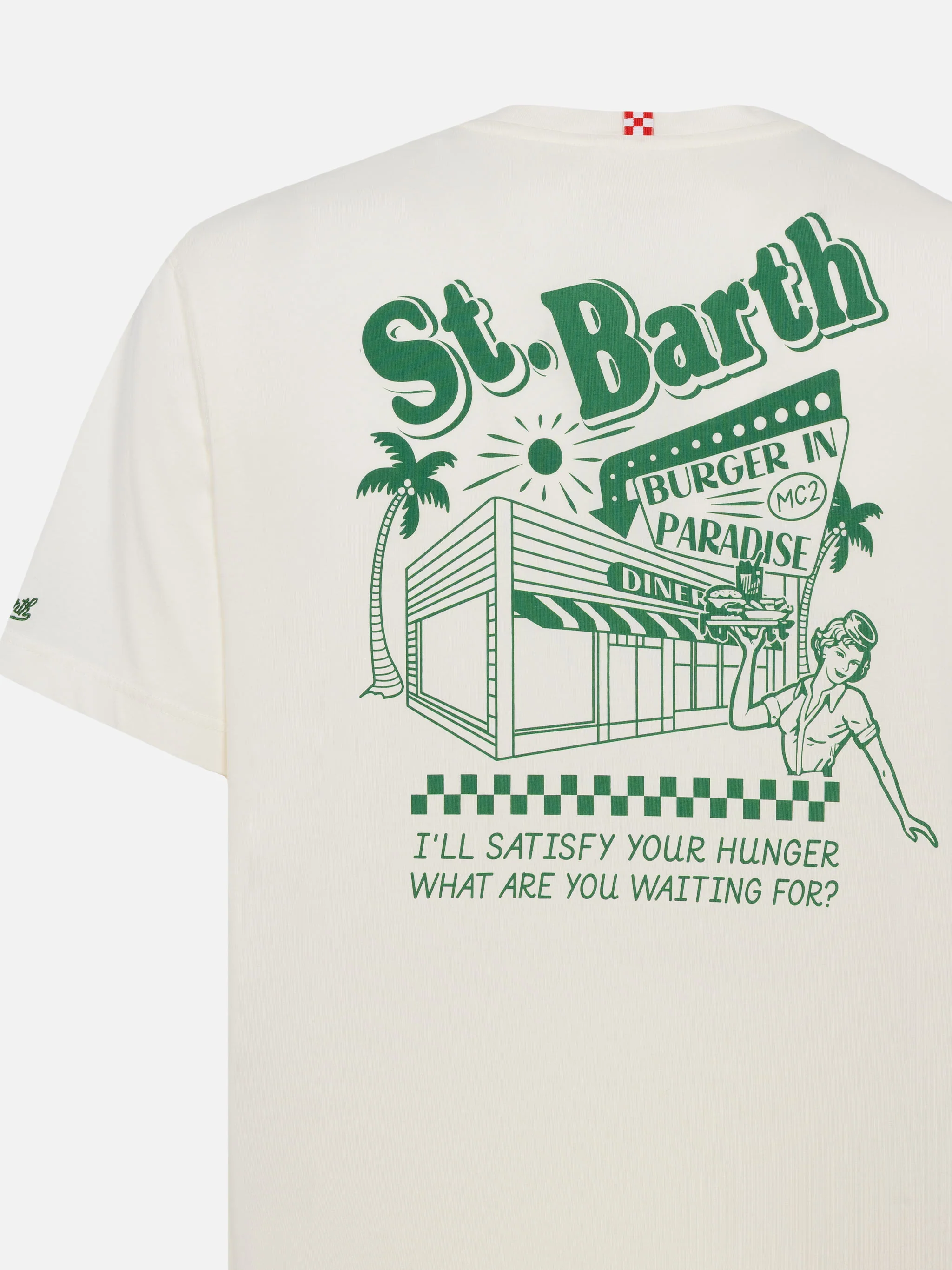 T-shirt Man in cotone offwhite con stampa St. Barth Burger Paradise