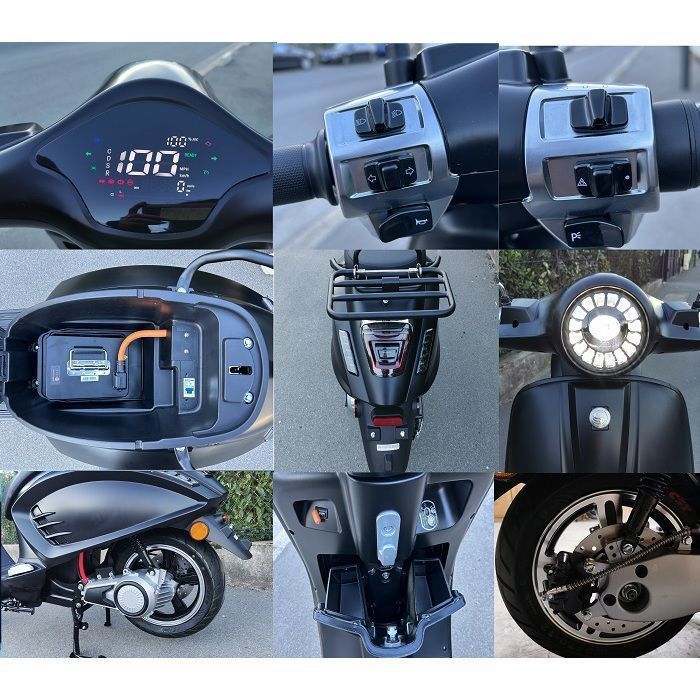 EUROCKA | Viscot Black elektrische scooter 125cc met verwijderbare 72V50Ah lithiumbatterij en een actieradius van 120 km