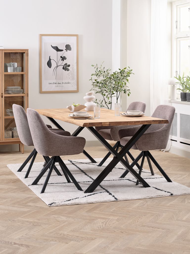 ROSLEV ROSTRUP ROSLEV L200 galds dabīgais ozols 4 krēsli ROSTRUP smilšu/melns
