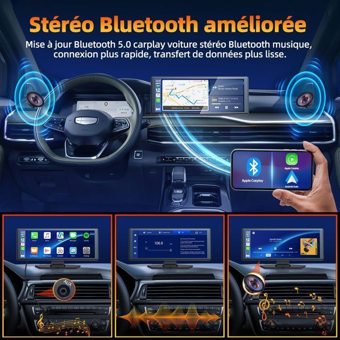 Rádio automotivo sem fio CAMPARK com CarPlay, tela sensível ao toque de 9,26