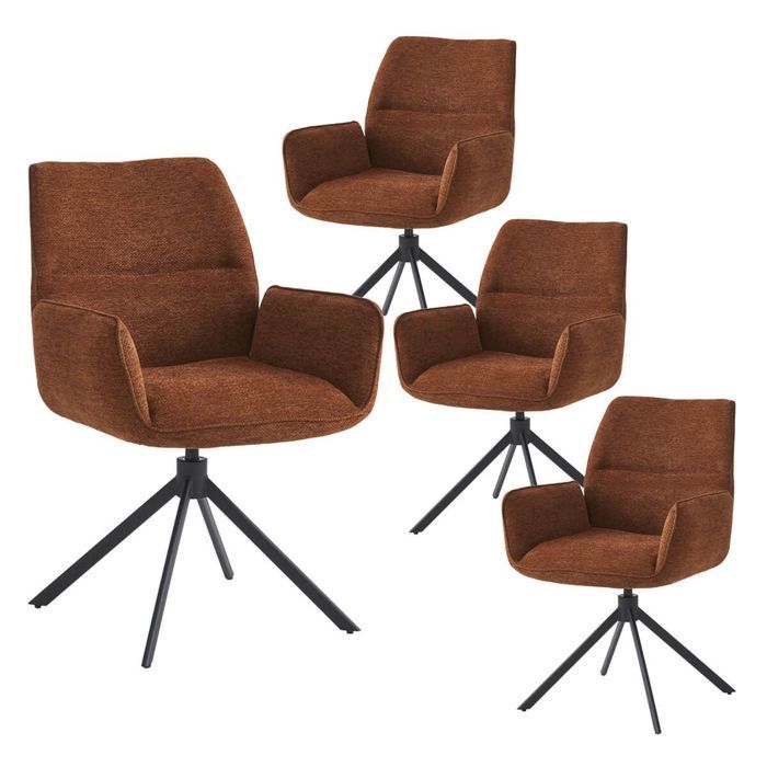 CARLOTTA - Set of 4 Swivel Dining Chairs, Terracotta Fabric