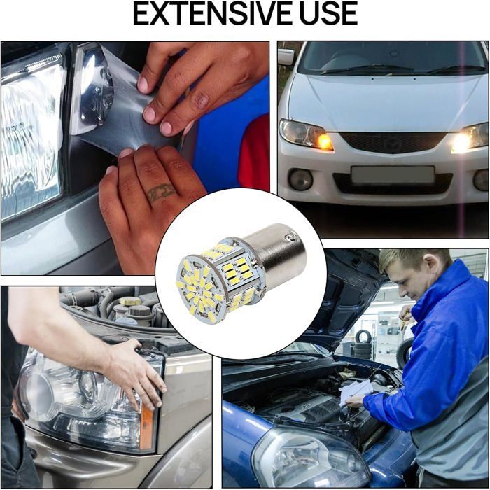 Paquete de 4 bombillas LED 1157 blancas de 6000-7000K P21/5W para automóviles, luces de estacionamiento LED para luces de freno, luces traseras, motocicletas, vehículos recreativos y automóviles.