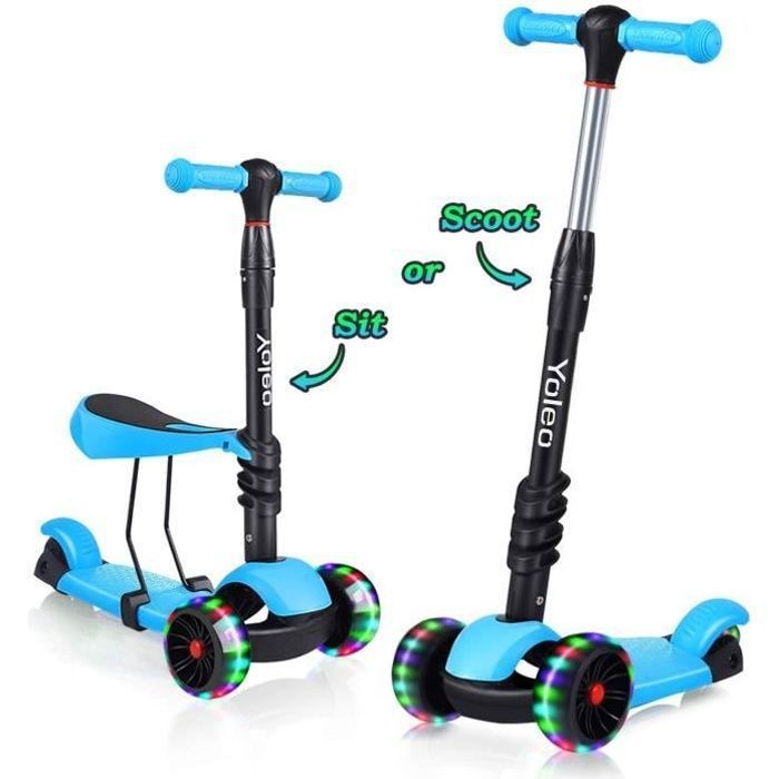 Step met afneembaar zitje - YOLEO - 3 wielen - Blauwe LED - Voor kinderen van 2-10 jaar