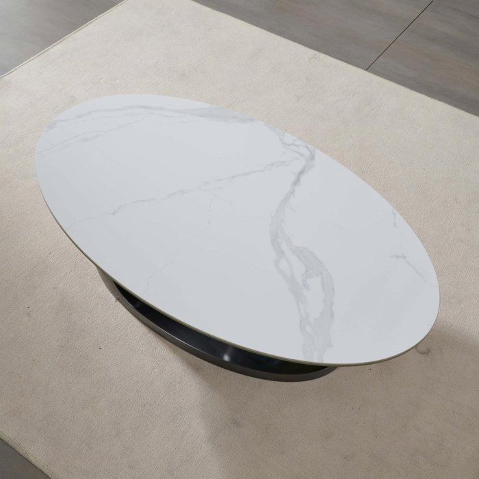 BOWL GOLD 120 design salontafel met gouden metalen onderstel en wit marmeren blad