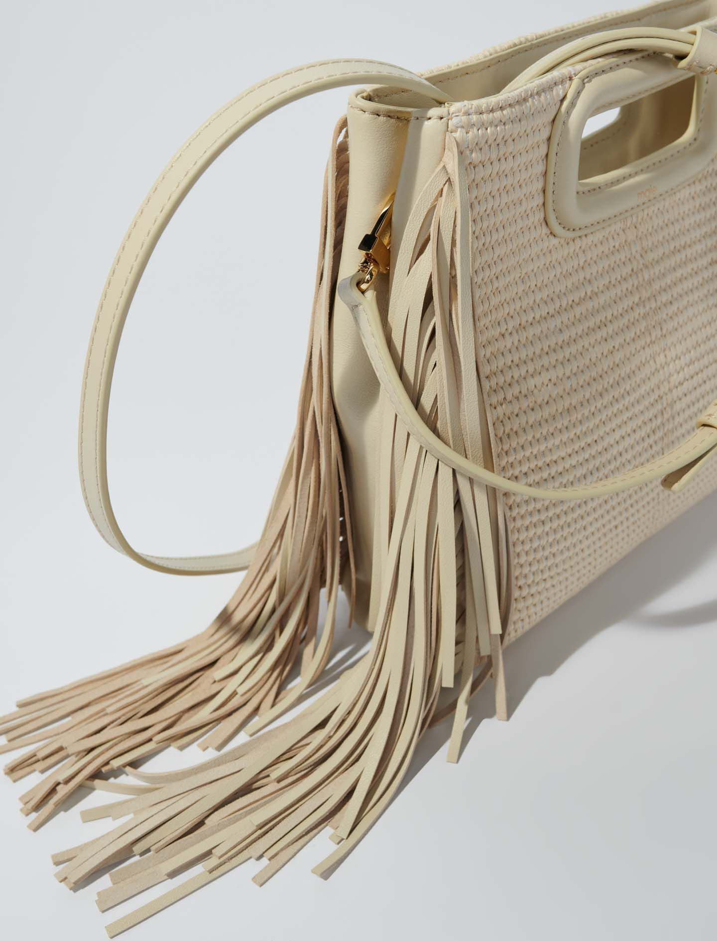 Middelgrote tas van stof en raffia - Beige