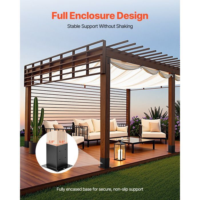Soporte para poste de madera VEVOR de 140x140 mm - Base para poste - Paquete de 4 - Tamaño interno 142x142 mm - Fabricado en acero al carbono robusto - Negro