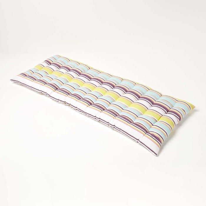 Coussin pour banc de jardin - HOMESCAPES – Rayures Osaka Vert – 108 x 42 x 5 cm – Matelas de sol – Coton et polyester – Extérieur