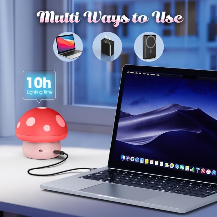Lámpara de noche infantil ATOPDREAM con forma de seta, estrellas, unicornios y sirenas intercambiables, rotación de 360°, temporizador, color rojo.