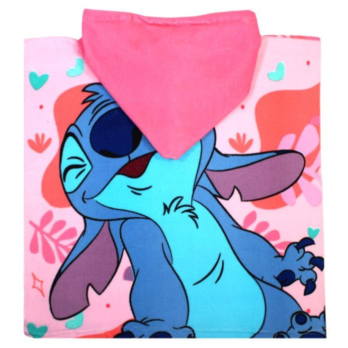 Poncho - Bath Cape - Disney - Lilo & Stitch - 100% Microfiber - 100 x 50 cm - Color: Pink - Size: One Size - Pink