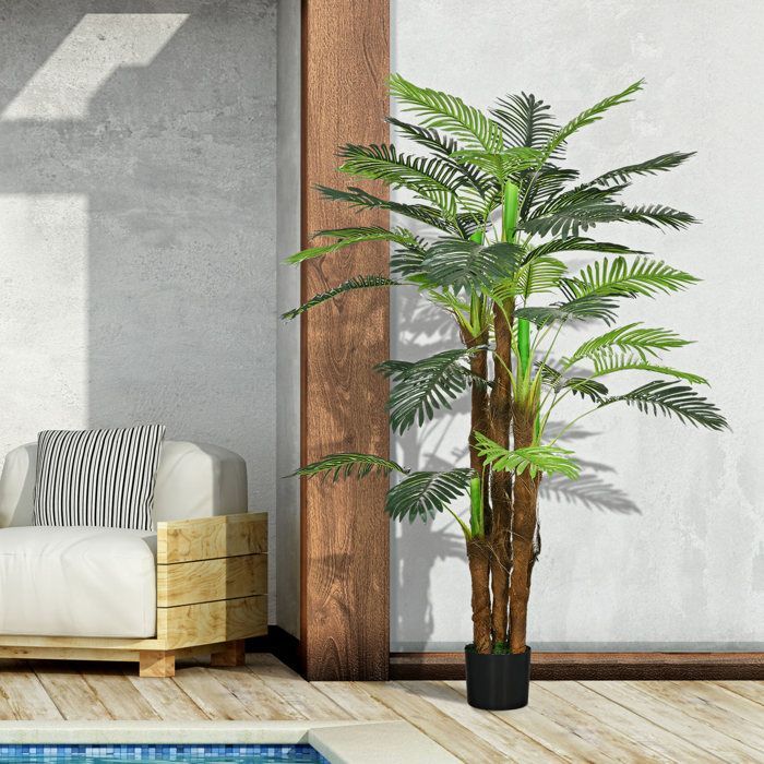 Palmera artificial Outsunny, 1,6 m de altura, árbol artificial con tronco, ramas, líquenes y hojas, muy realista, maceta incluida.