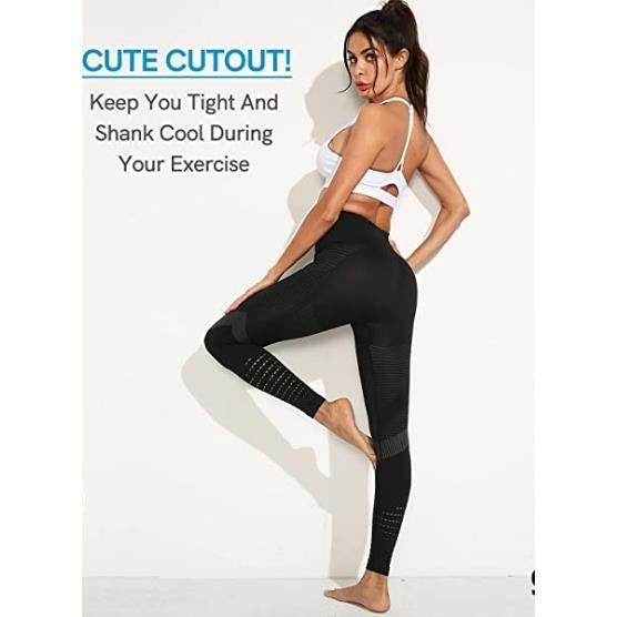 2 pièces Legging Sport Femme Anti Cellulite Taille Haute Pantalon Yoga Pants Scrunch Butt Lift Fitness Running Course Exercice.