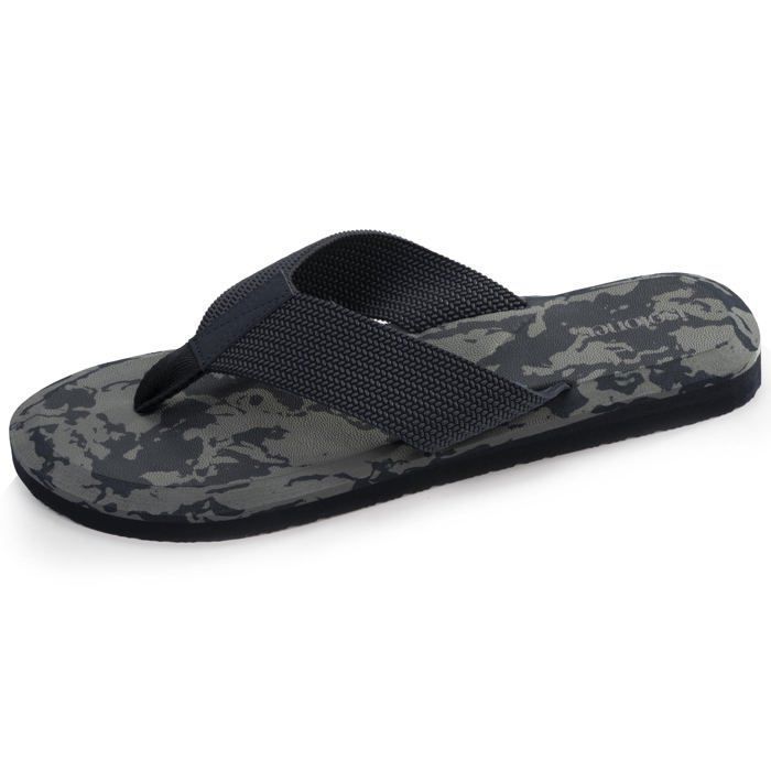 Chanclas Isotoner para hombre, muy cómodas, con caña ancha, estampado de camuflaje azul marino.