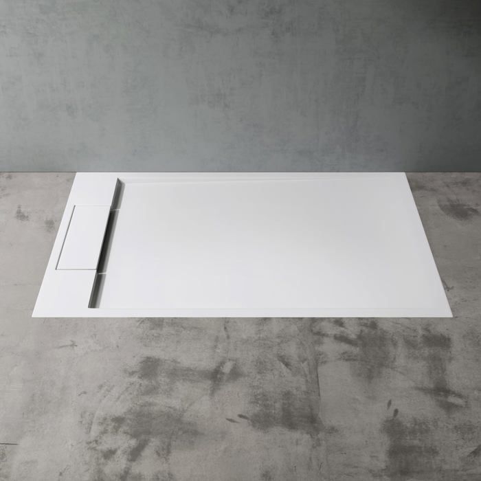 Plato de ducha Doporro Geoma04 de resina, base de ducha rectangular plana blanca de 80x120x4cm para el baño.