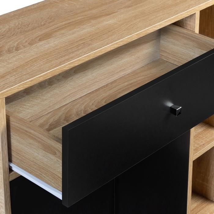 IDMARKET EMMIE Scandinavian wood and black storage unit with cupboard and drawer