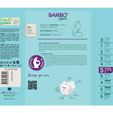 Bambo Nature Gutter & Jenter 0 % Parfyme Miljøvennlige Babybleier Størrelse 5 12–18 kg 24 enheter