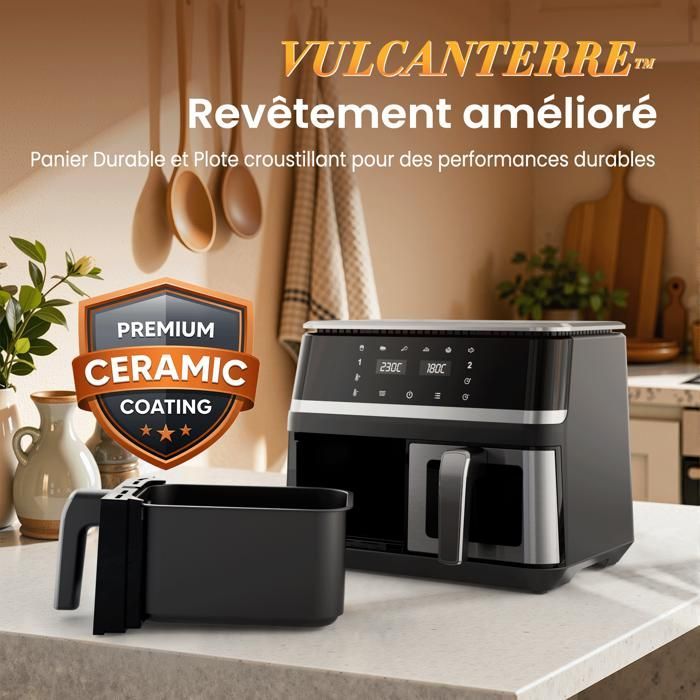 Vulcanterre Airfryer 8019D 10L (2 x 4,5L uitneembare dubbele mandjes) 2000W Gezond koken Multifunctioneel