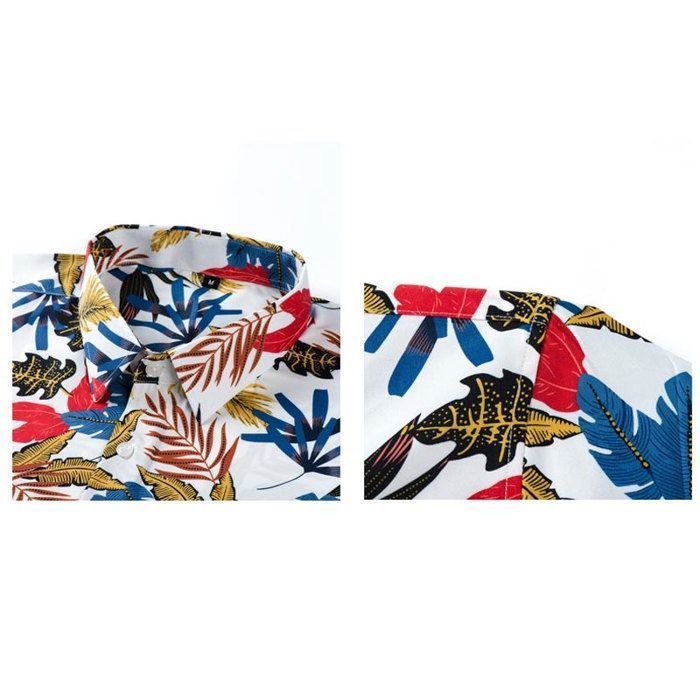 Herren-Hawaiihemd, Kurzarm, trendiges Blumenmuster, Strandhemd, normale Passform, bequem – EU-Größe – Rot