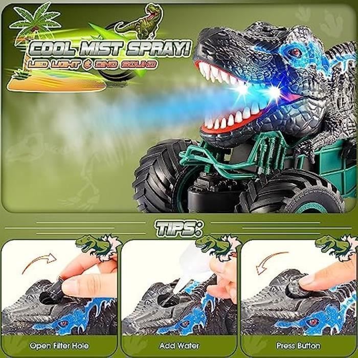 Coche de juguete de dinosaurio con control remoto - Todo terreno - Luces LED - Para niños de 3 a 8 años