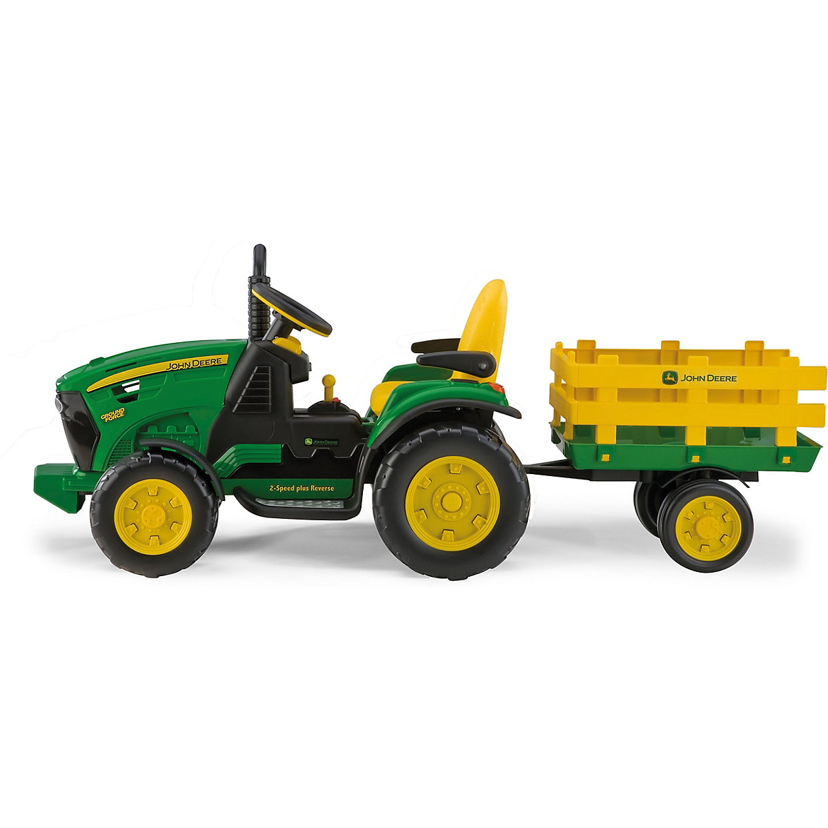 Elektrisch voertuig van John Deere met aanhanger 12V