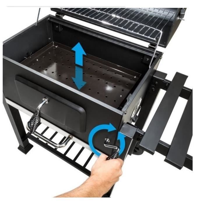 Barbacoa de carbón QIAN - Parrilla 3 en 1 - Parrilla grande de 55x36 cm - Termómetro - Negra