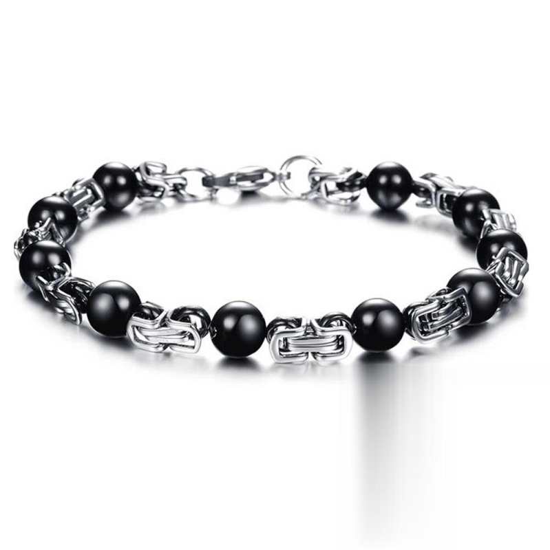 Men's Beaded Bracelet with Stainless Steel Link Chain – Trendy, Unique, 3 Colors – Men's Jewelry & Gifts
