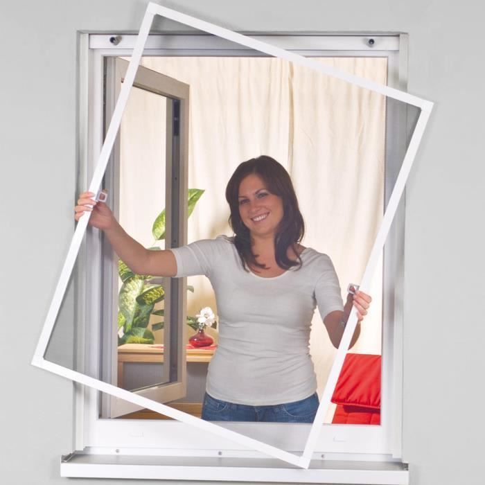 Moustiquaire pour fenêtres greenLINE avec cadre de aluminium 100 x 120 cm en blanc - Sans percer, raccourcissable individuellemente