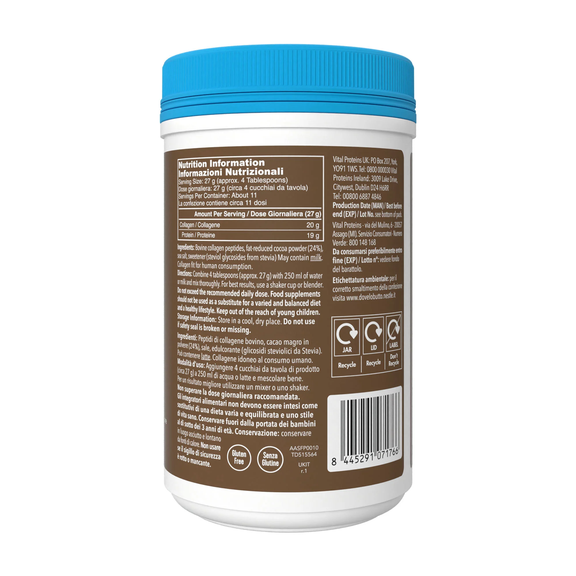 Integratori Alimentari Collagen Peptides Cacao - Integratore Unghie e Capelli, Integratore Pelle, Integratore Muscoli e Articolazioni, Integratore Viso