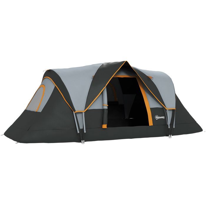 Tienda de campaña familiar Outsunny para 5-6 personas - Impermeable, ligera, ventilada, fácil de montar - Puerta, 2 ventanas - Gris claro