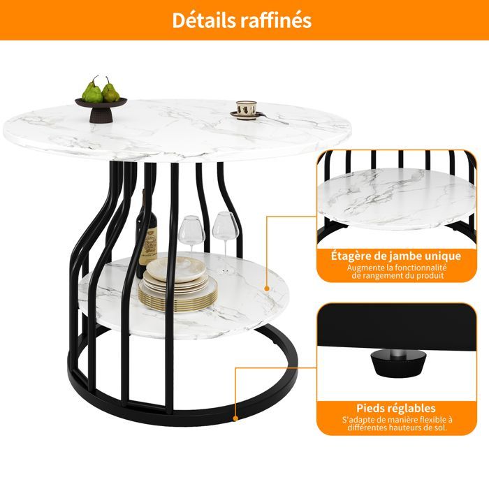 Dining Table with Shelf - MDF - Modern Round Table for Kitchen, Living Room, Dining Room - 80x80x76cm - Black