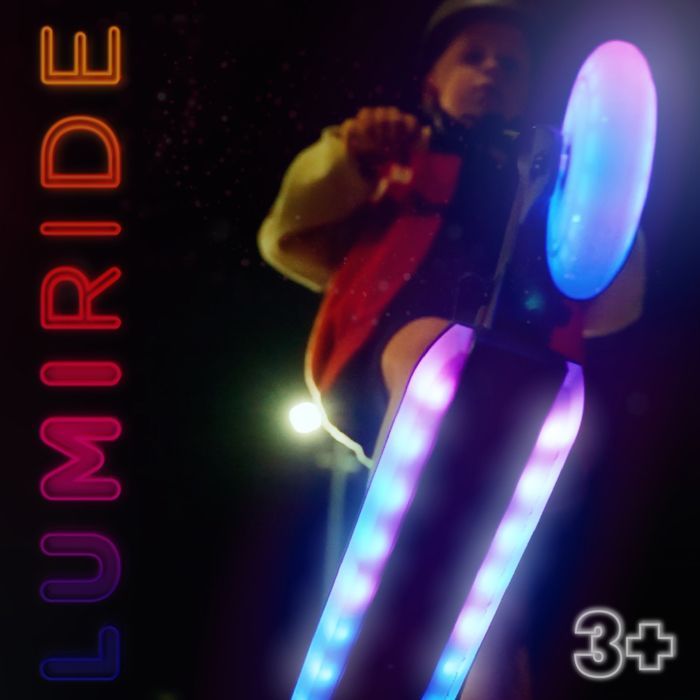 Patinete infantil LUMI RIDE - 2 ruedas, 7 colores LED, 20 programas - A partir de 3 años, 50 kg, plegable, ajustable - Azul