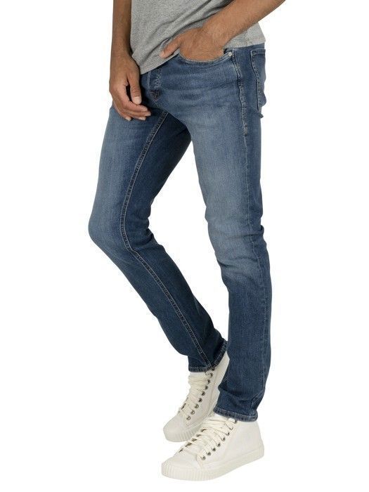 JACK & JONES Herren-Skinny-Jeans, blau – 5 Taschen, niedrige Leibhöhe, Stretch