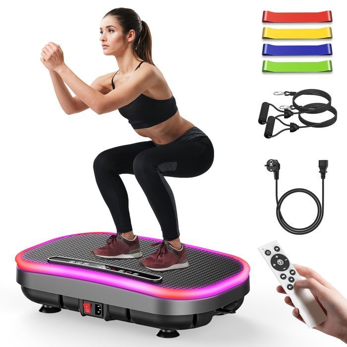 Plataforma vibratoria, control remoto, 120 velocidades potentes y ajustables, capacidad de carga de 150 kg, entrenamiento de cuerpo completo - Blanco