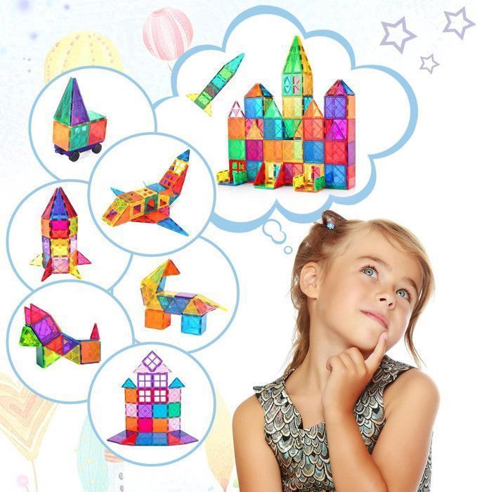 Conjunto de 48 peças de blocos de construção magnéticos - Brinquedo infantil - Brinquedo de construção magnético 3D para crianças de 3, 4, 5, 6, 7 e 8 anos.